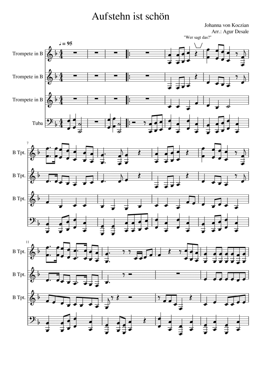 Aufstehn ist schön Brass Ensemble scores gallery preview page 1