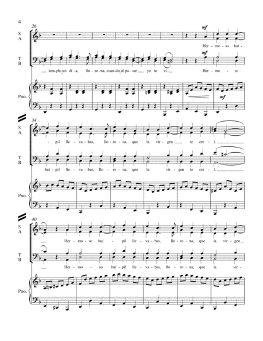 Three Mexican Folk Songs: 3. La Llorona 4-Part scores gallery preview page 4
