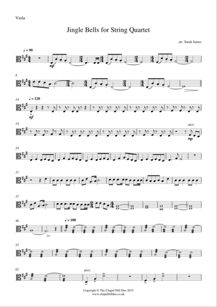 Jingle Bells for String Quartet - Full Length arrangement by the Chapel Hill Duo String Quartet scores gallery preview page 6