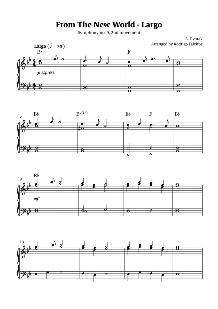 Largo (2nd movement of the Symphony no. 9 'From The New World') Chamber Music scores gallery preview page 1