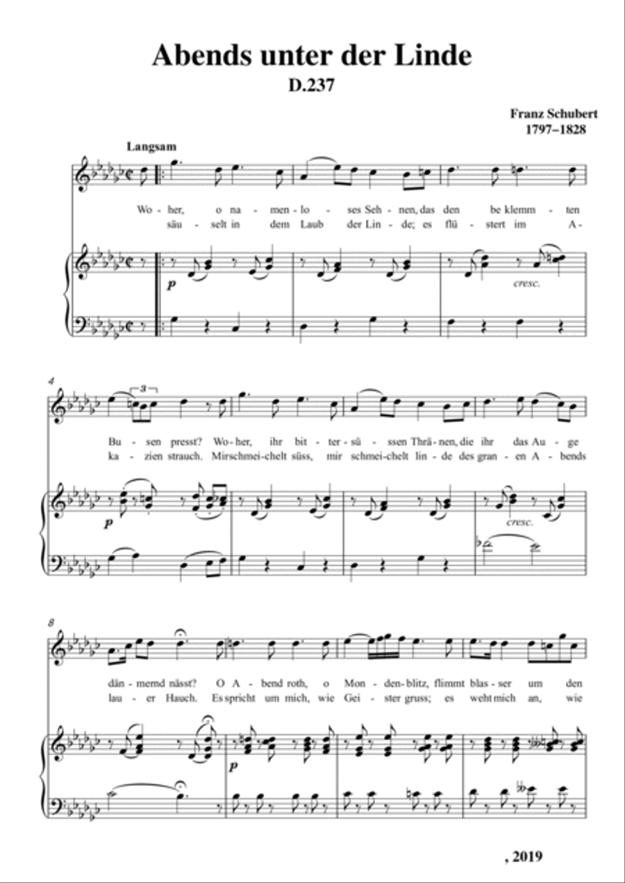 Schubert-Abends unter der Linde,D.237 in bG for Vocal and Piano Voice scores gallery preview page 2