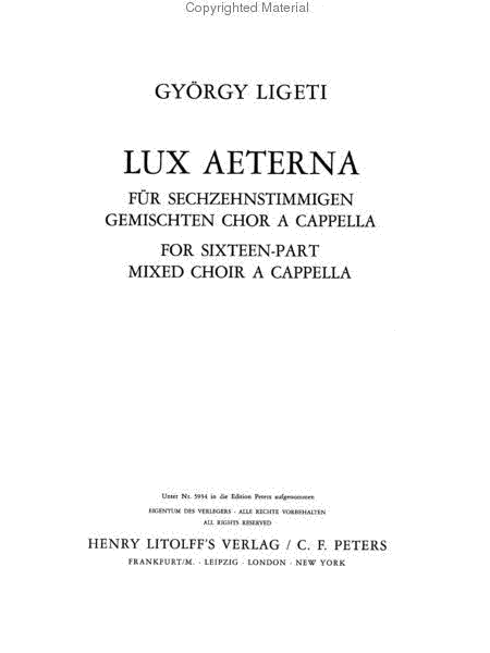 Lux Aeterna for 16-part Mixed Choir