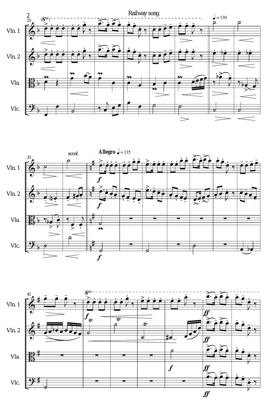 Railway Song (Auf de schwäb'sche Eisebahne) for string quartet String Quartet scores gallery preview page 2