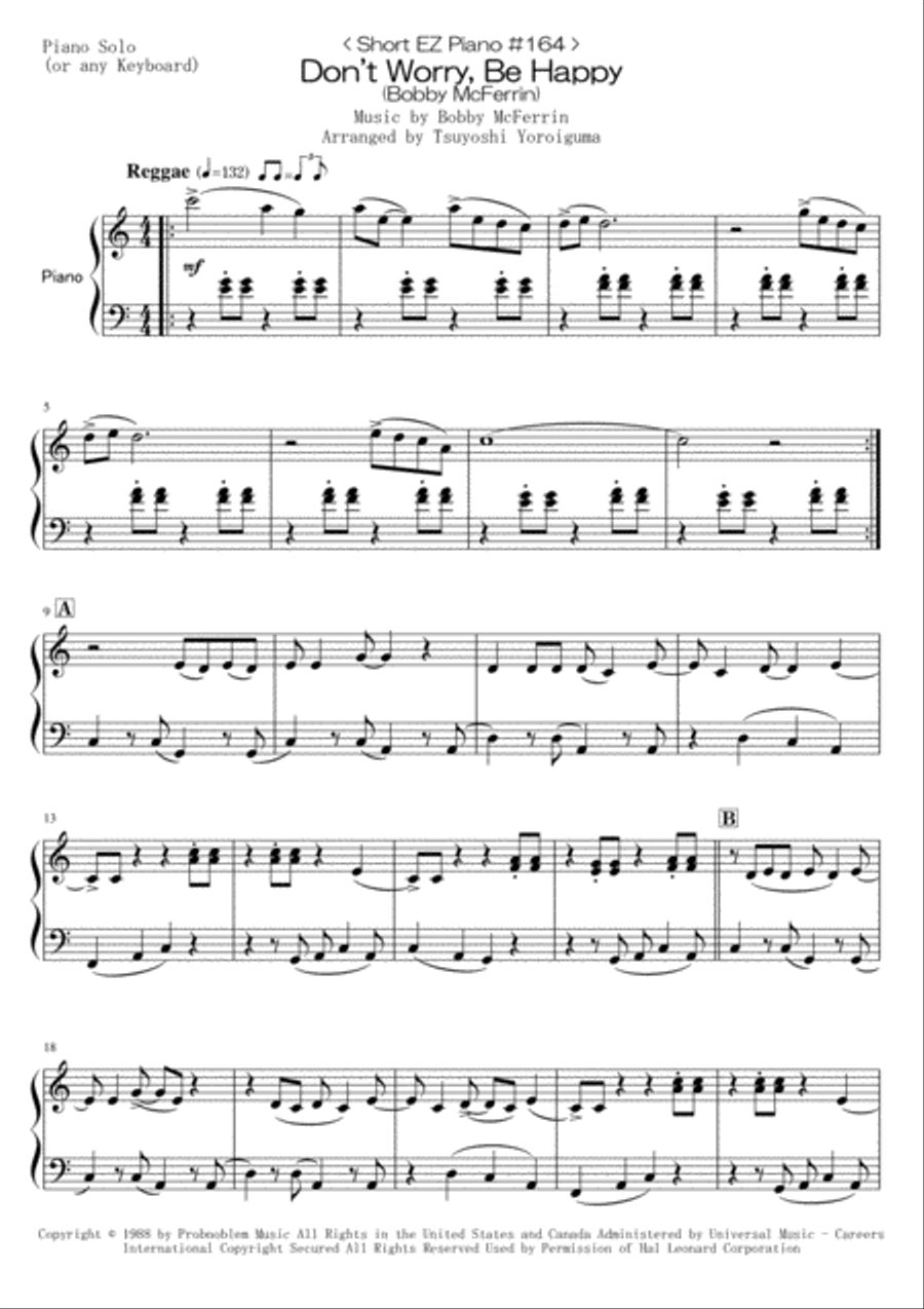 Don't Worry, Be Happy Easy Piano scores gallery preview page 1