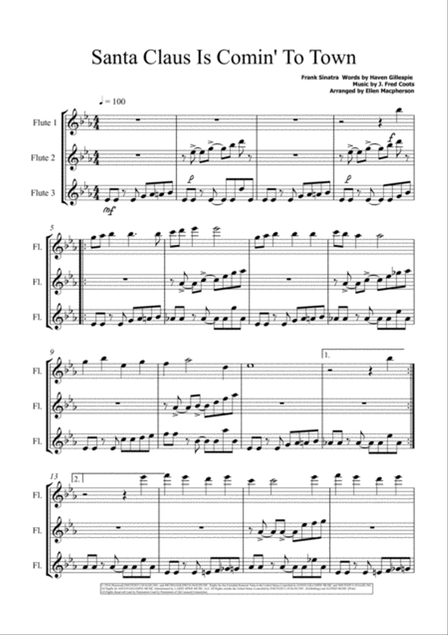 Santa Claus Is Comin' To Town Woodwind Trio scores gallery preview page 1