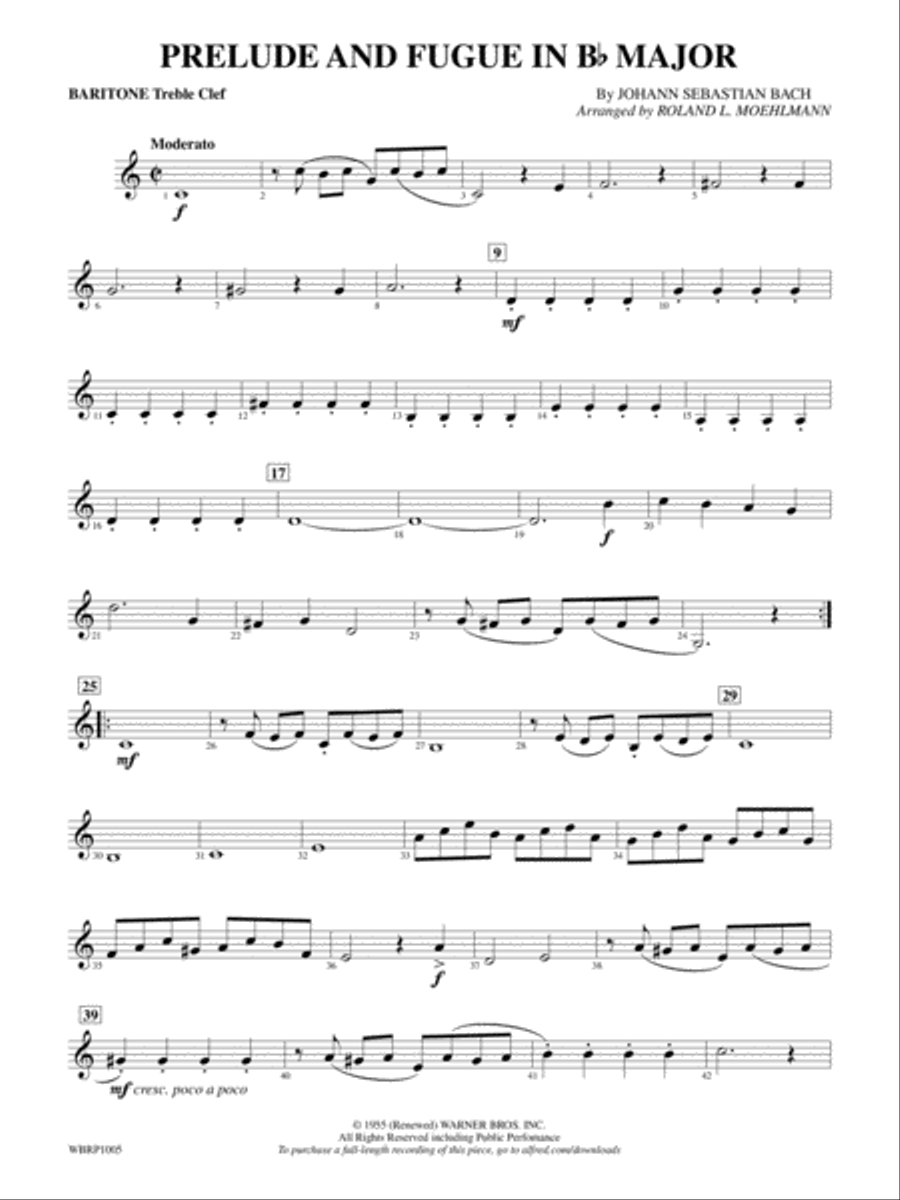 Prelude and Fugue in B-Flat Major: Baritone T.C. Concert Band scores gallery preview page 1