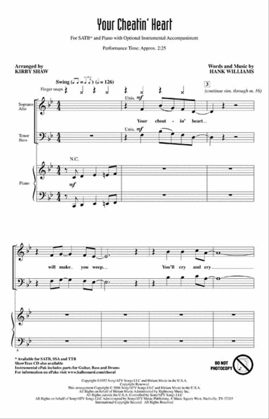 Your Cheatin' Heart 4-Part scores gallery preview page 2