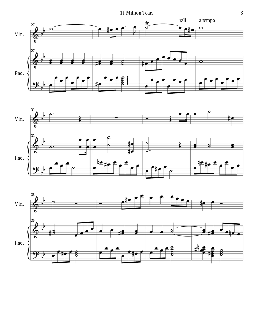 11 Million Tears (Violin solo and Piano) Violin Solo scores gallery preview page 3
