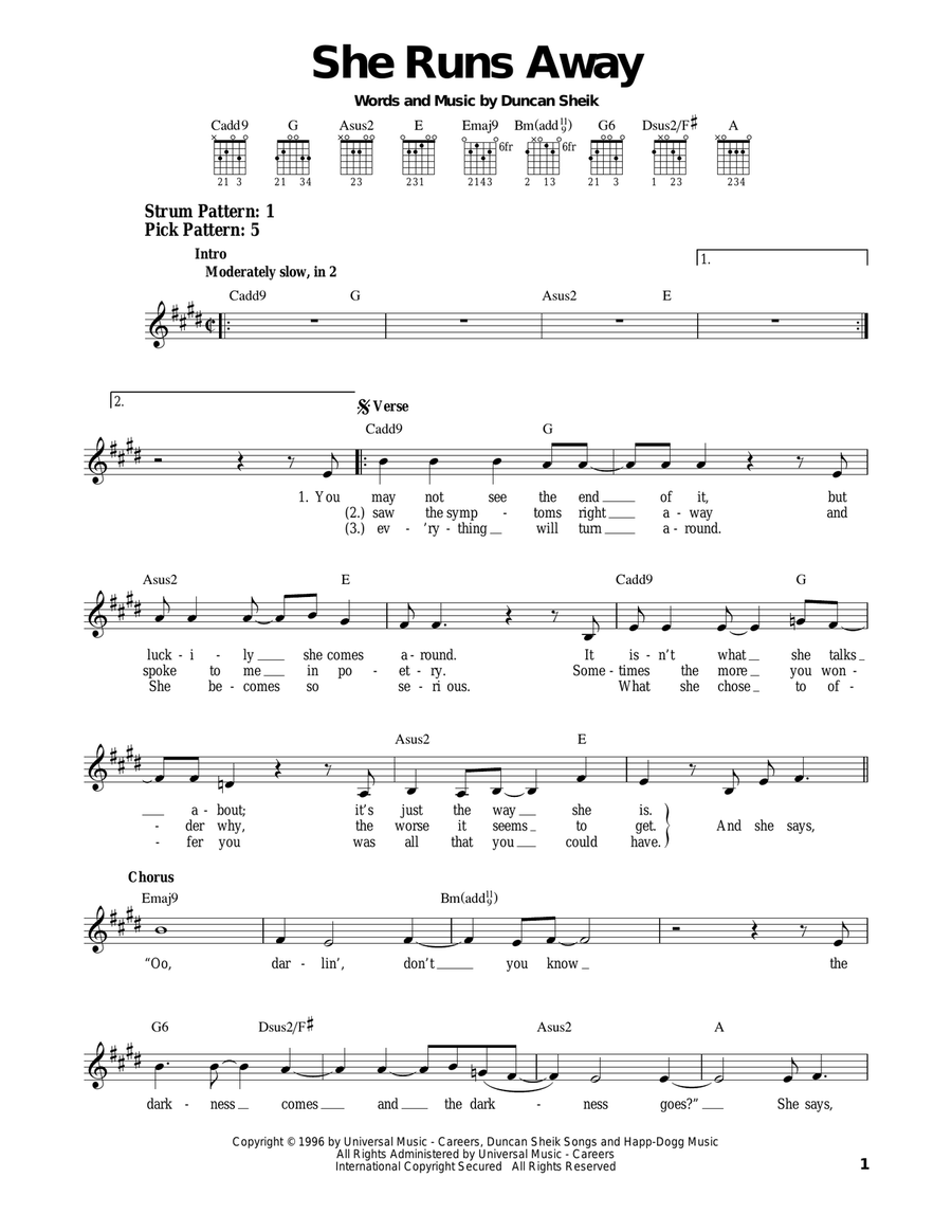 She Runs Away Acoustic Guitar scores gallery preview page 1