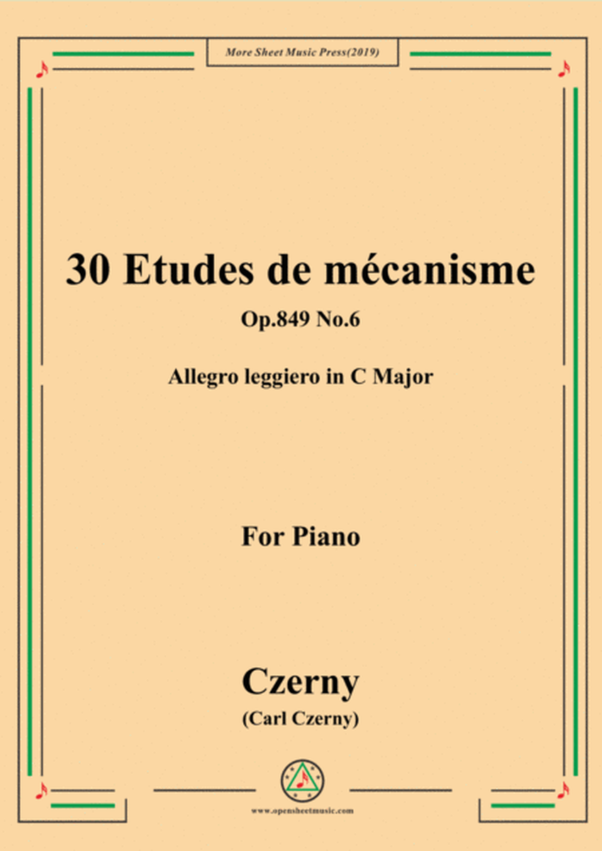 Czerny-30 Etudes de mécanisme,Op.849 No.6,Allegro leggiero in C Major,for Piano image number null