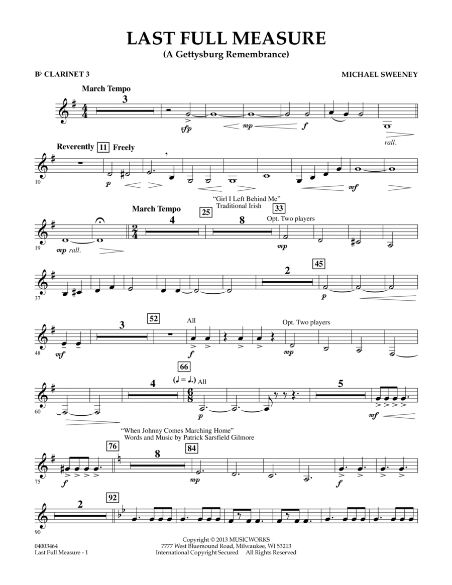 Last Full Measure (A Gettysburg Remembrance) - Bb Clarinet 3