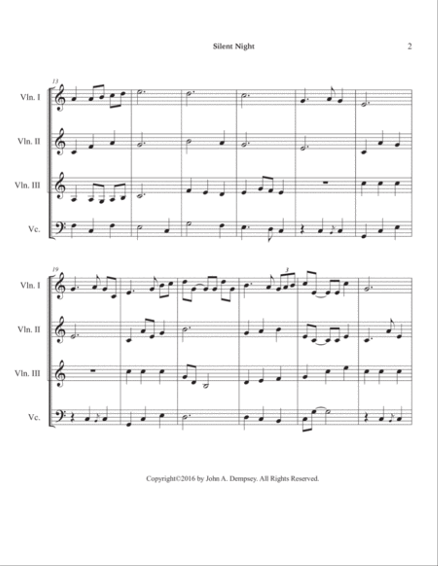 Silent Night (String Quartet for Three Violins and Cello) String Quartet scores gallery preview page 6