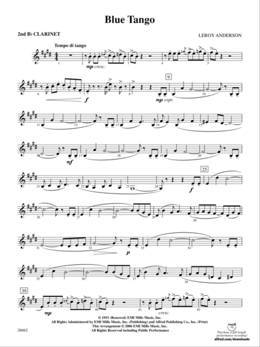 Blue Tango: 2nd B-flat Clarinet Full Orchestra scores gallery preview page 1