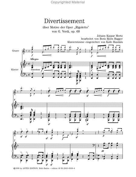 Divertissement fur Gitarre und Klavier uber Motive der Oper ?Rigoletto? von Giuseppe Verdi, op. 60