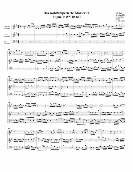 Fugue from Das wohltemperierte Klavier II, BWV 881/II (arrangement for 3 recorders)