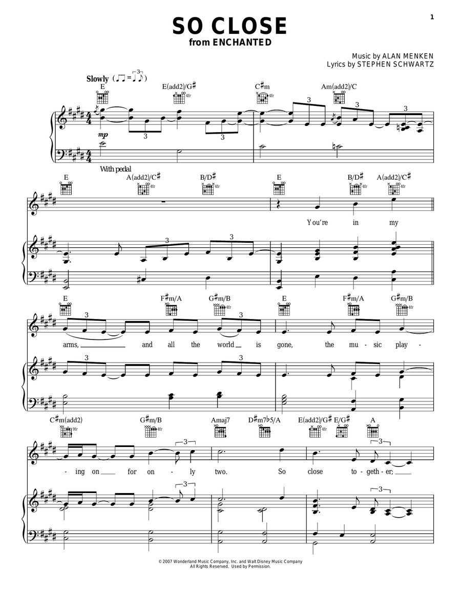 So Close (from Enchanted) Piano, Vocal, Guitar scores gallery preview page 1