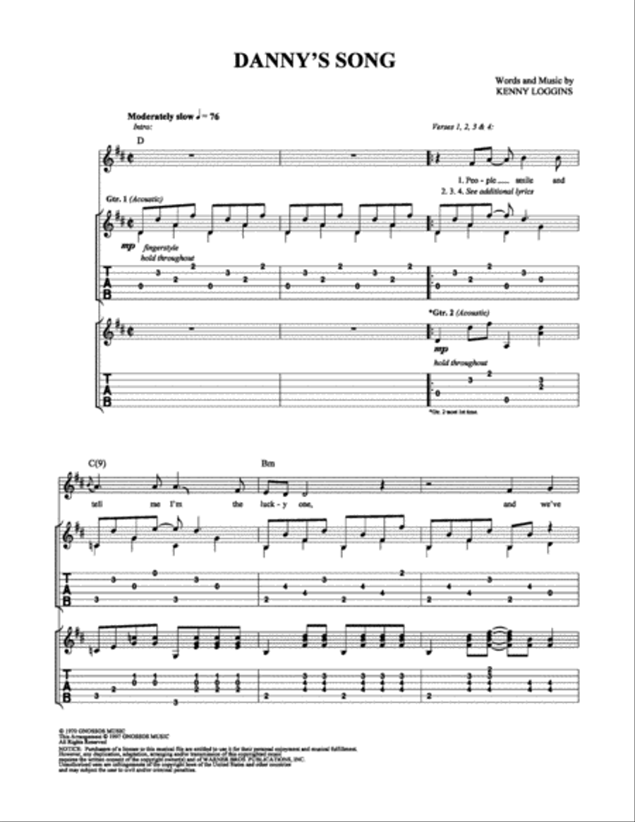 Danny's Song Electric Guitar scores gallery preview page 1