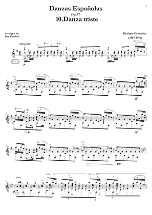 Guitar arrangement of the "Spanish dance No.10" (Danza Española n°10 "Danza Triste")