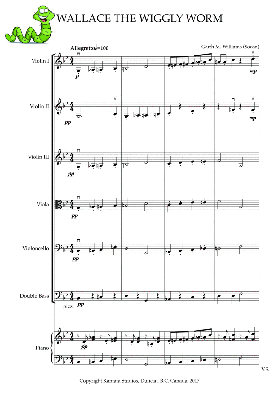 WALLACE THE WIGGLY WORM FOR YOUNG STRING ORCHESTRA String Orchestra scores gallery preview page 1