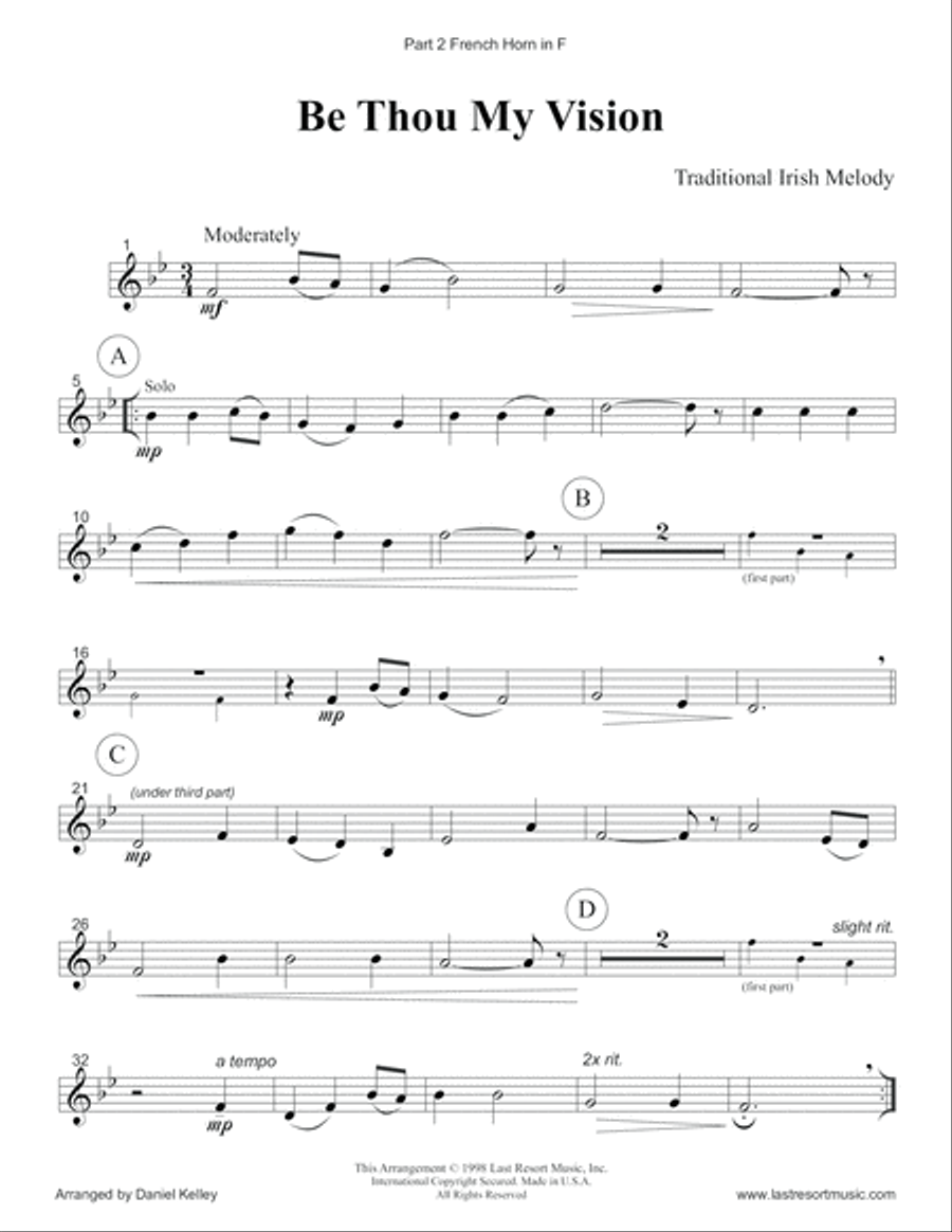 Be Thou My Vision for Brass Quartet (Trumpets, French Horn, Trombone & Bass Trombone or Tuba) with o Brass Quartet scores gallery preview page 5