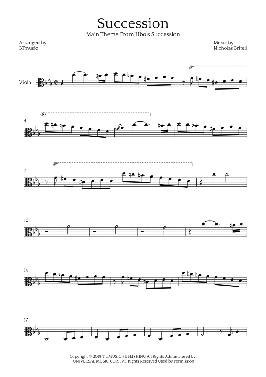 Succession Theme Viola Solo scores gallery preview page 1