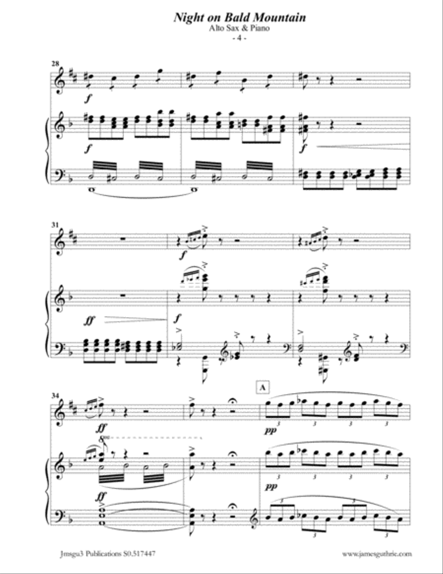 Mussorgsky: Night on Bald Mountain for Alto Sax & Piano Alto Saxophone scores gallery preview page 4
