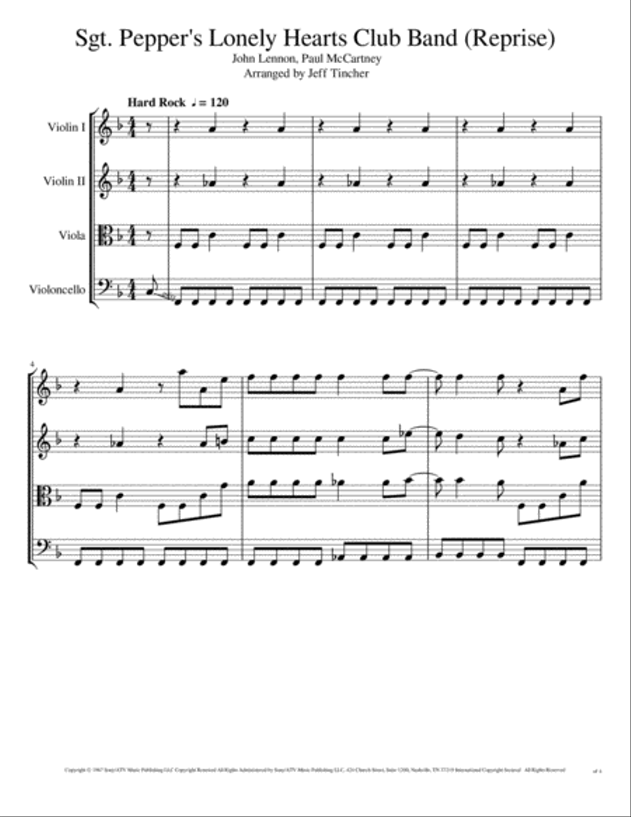Sgt. Pepper's Lonely Hearts Club Band (reprise) String Quartet scores gallery preview page 2