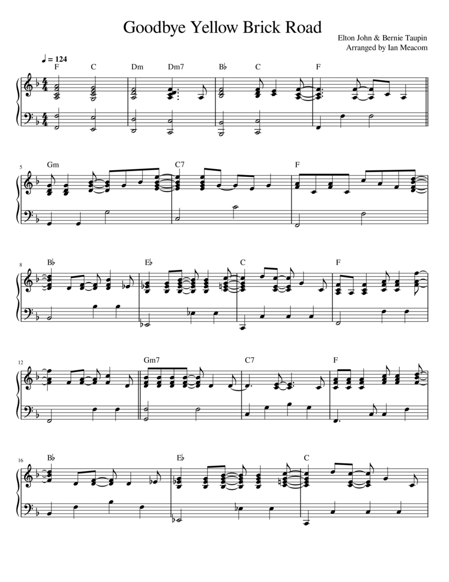 Goodbye Yellow Brick Road Piano Solo scores gallery preview page 1