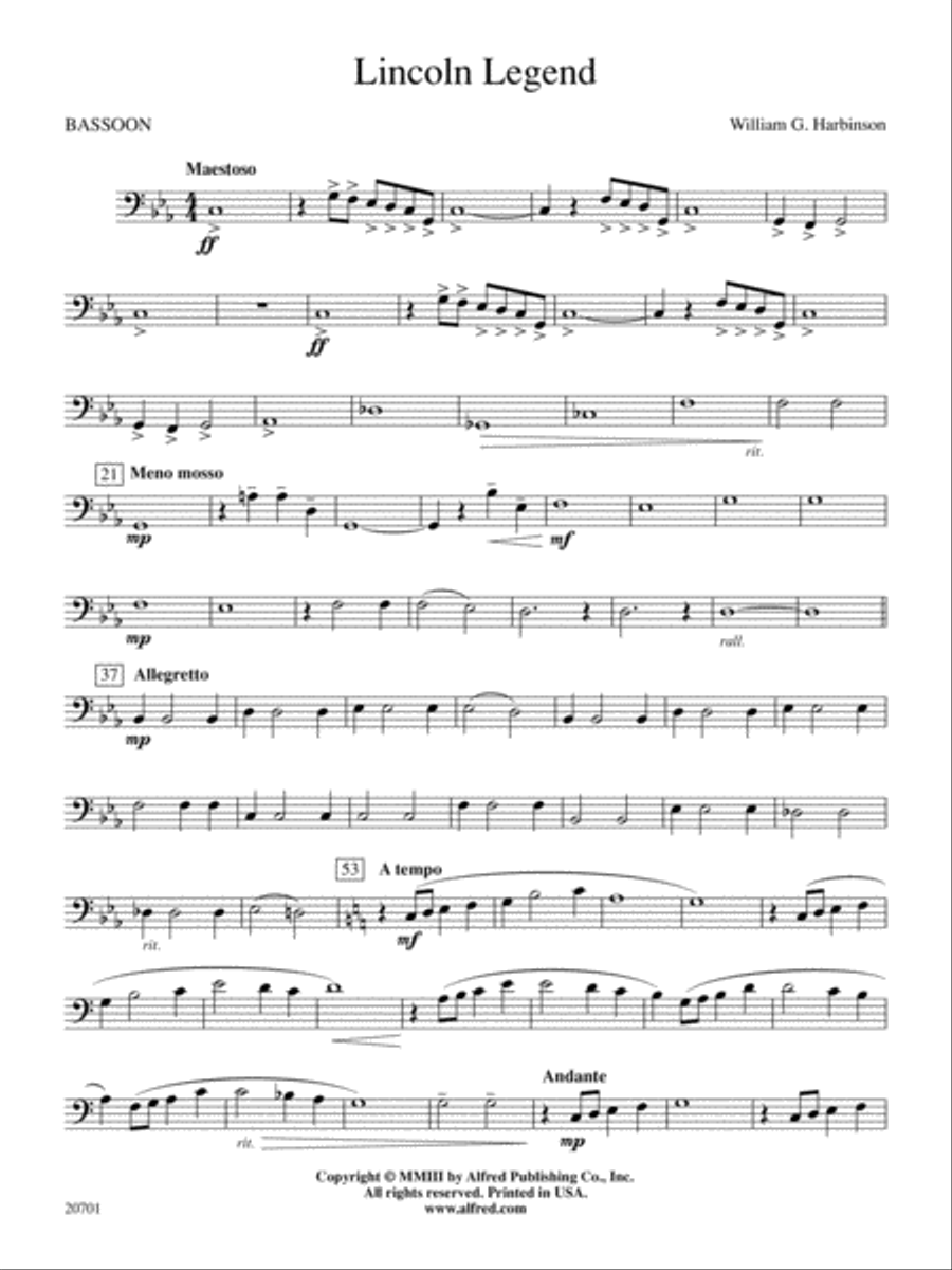 Lincoln Legend: Bassoon Concert Band scores gallery preview page 1