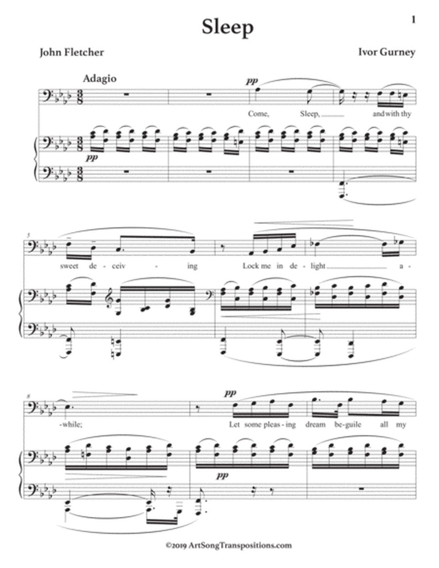 GURNEY: Sleep (transposed to F minor, bass clef)
