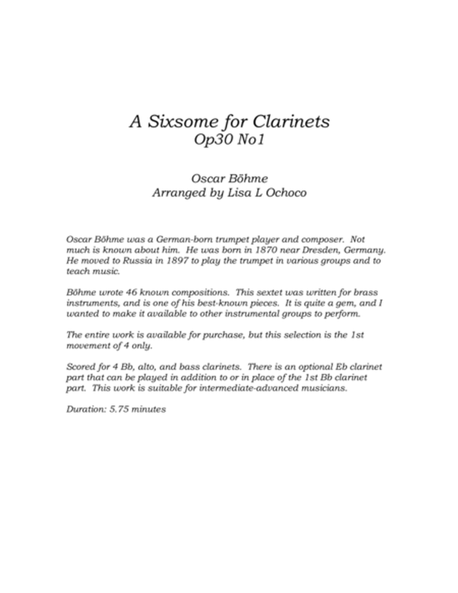 A Sixsome for Clarinets Op30 No1 for Clarinet Choir image number null
