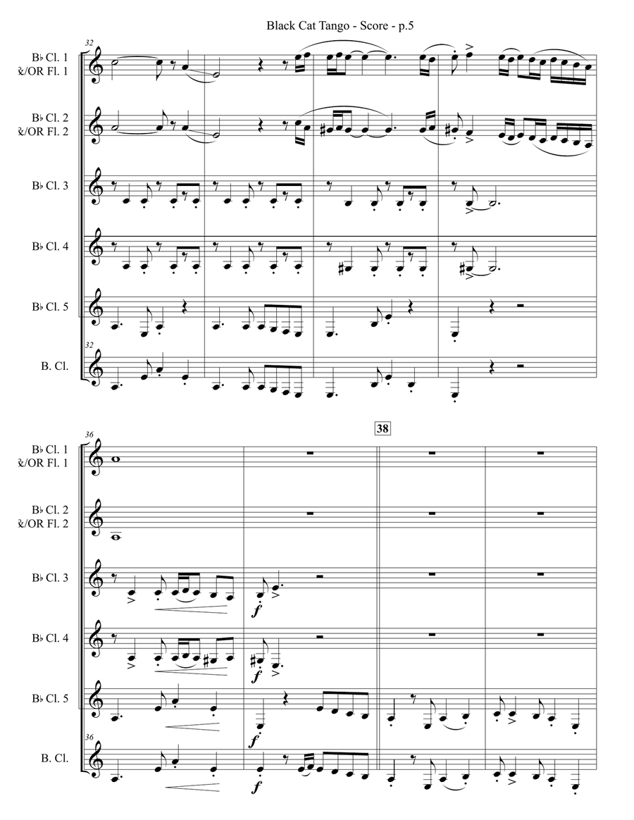 Black Cat Tango - Clarinet Sextet/Ensemble OR Flute & Clarinet Sextet/Ensemble