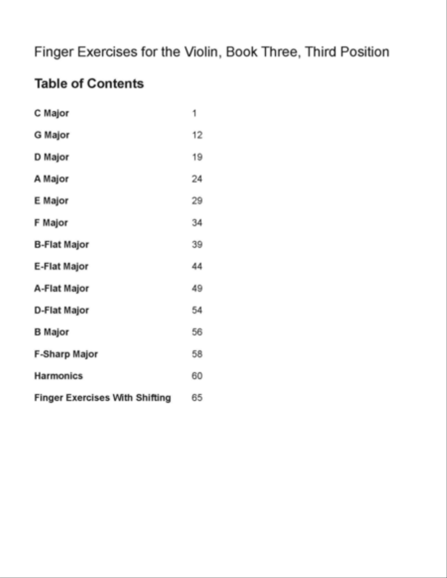 Finger Exercises for the Violin, Book Three, Third Position Violin scores gallery preview page 2