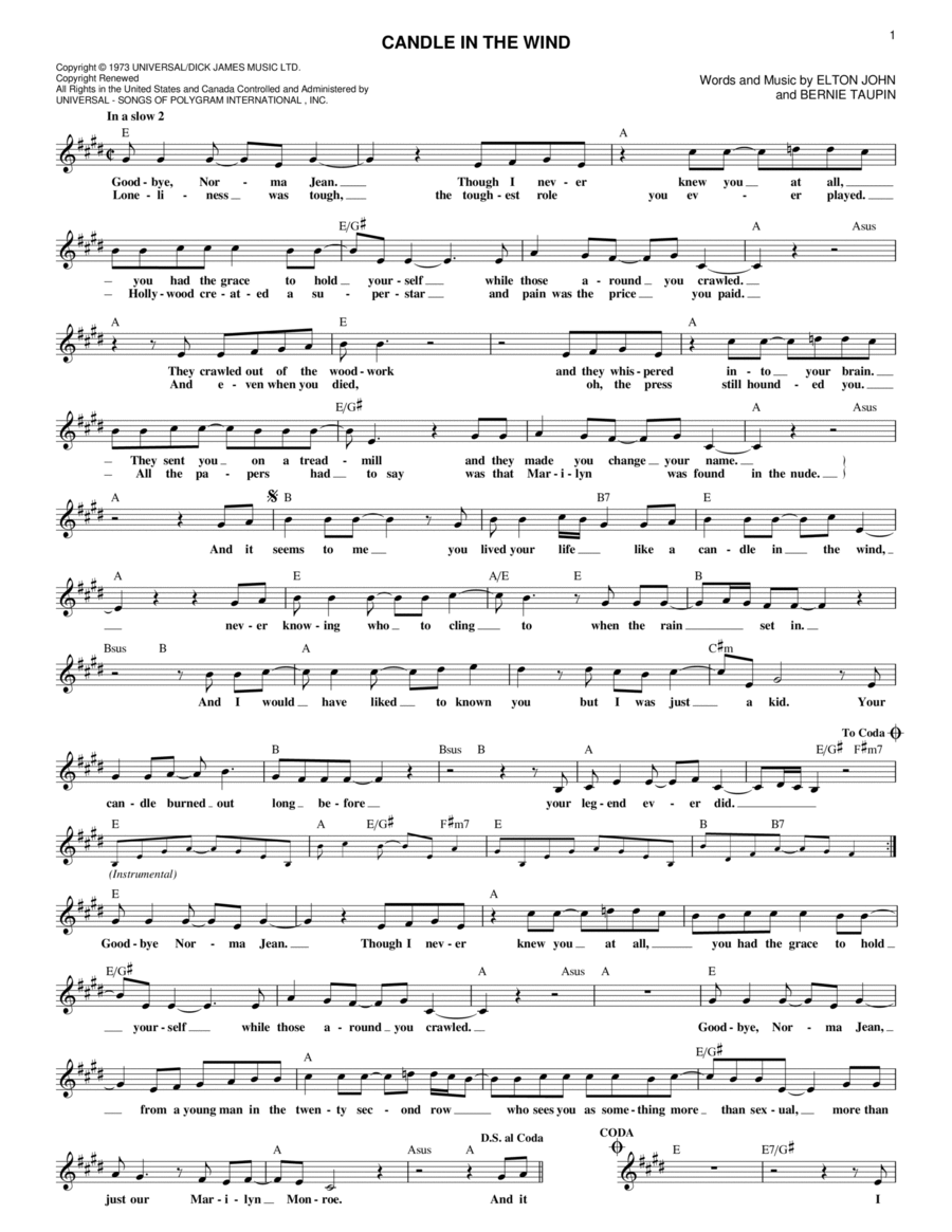 Candle In The Wind Piano scores gallery preview page 1