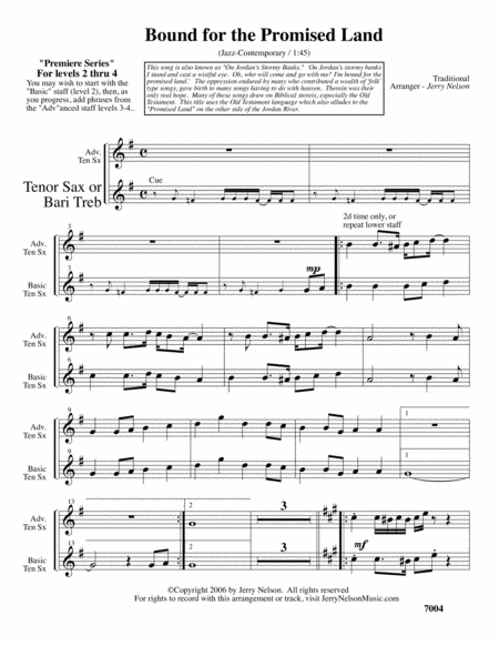 Bound for the Promised Land (Arrangements Level 2-4 for TENOR SAX + Written Accomp) image number null