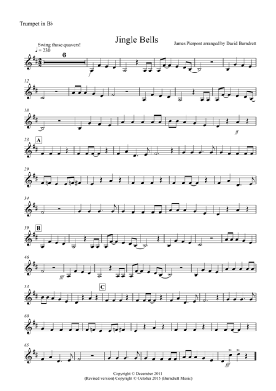 Jingle Bells (Jazzy Style!) for Trumpet and Piano Trumpet Duet scores gallery preview page 4