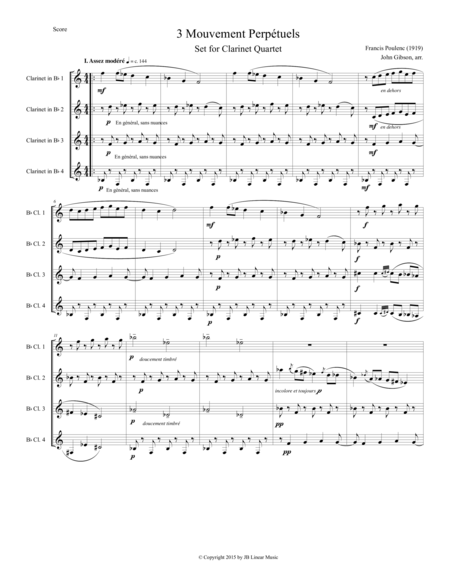 Clarinet Quartet - Poulenc - 3 Mouvements Perpetuels image number null