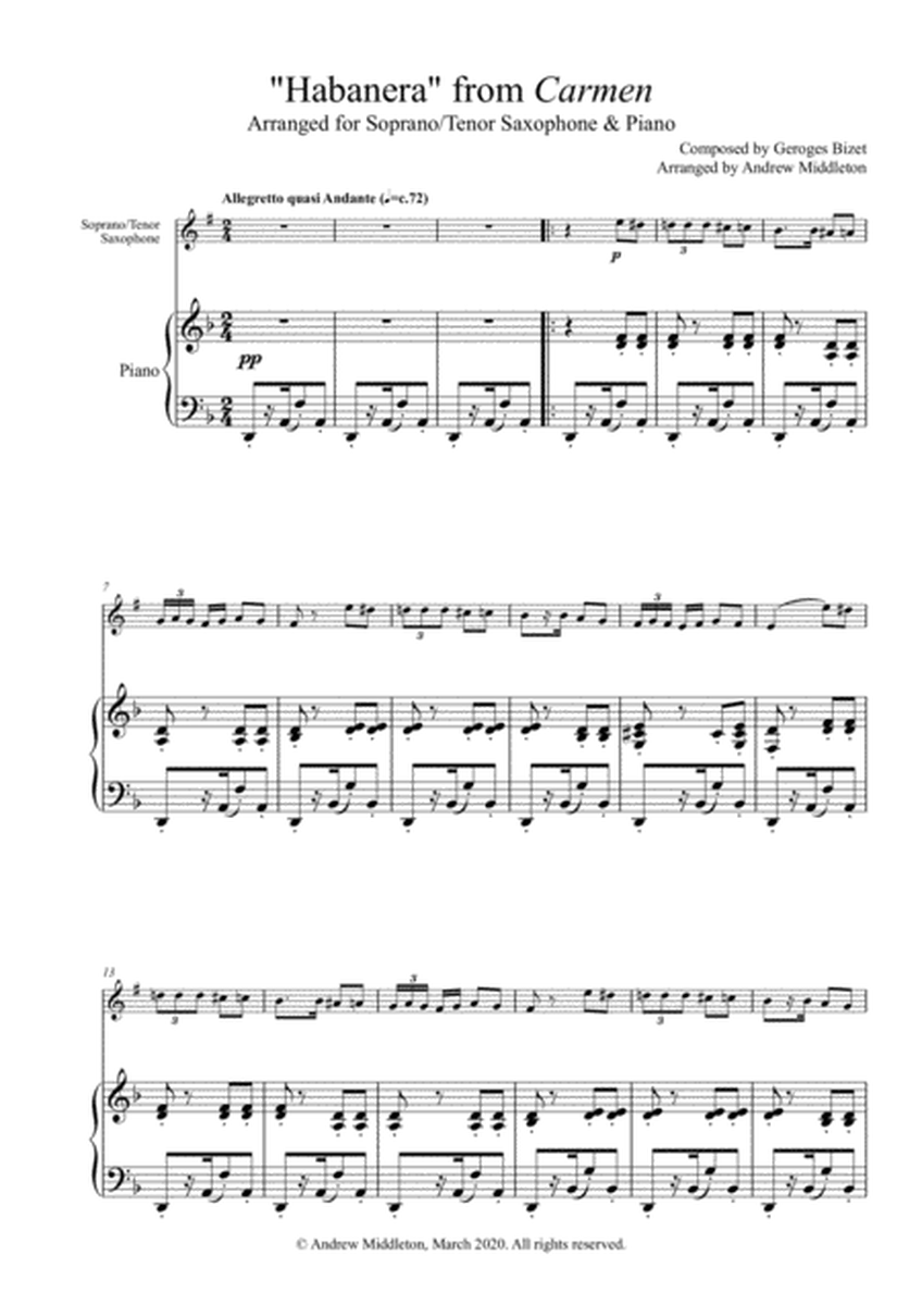 Habanera from Carmen arranged for Soprano Saxophone and Piano image number null