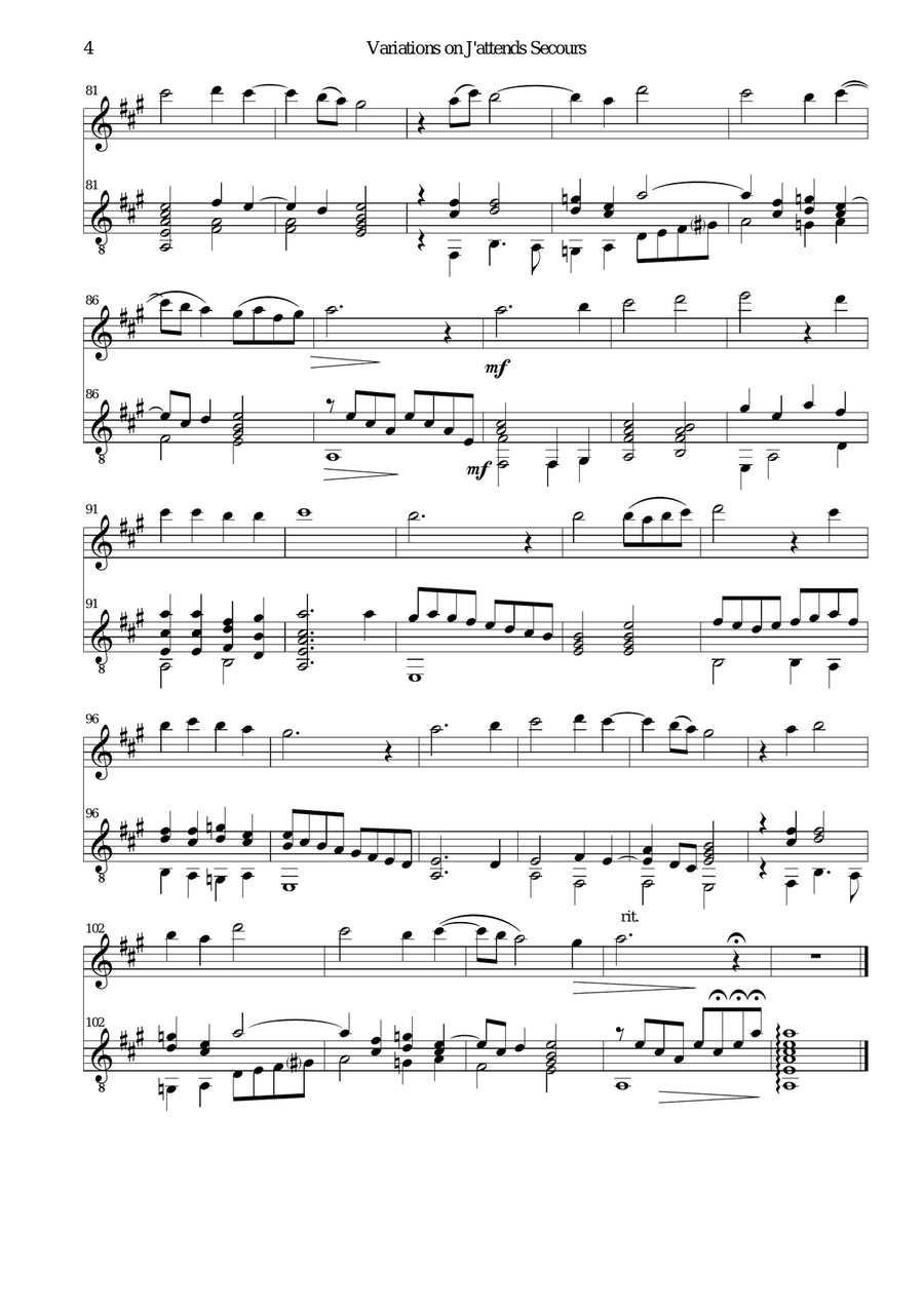 Variations on J'attends secours for flute and guitar Flute scores gallery preview page 4