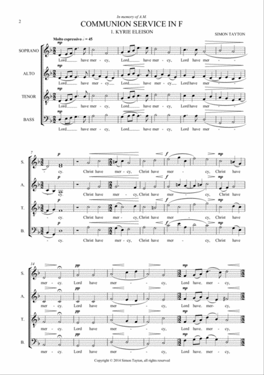 Communion Service in F (Rite A) 4-Part scores gallery preview page 2