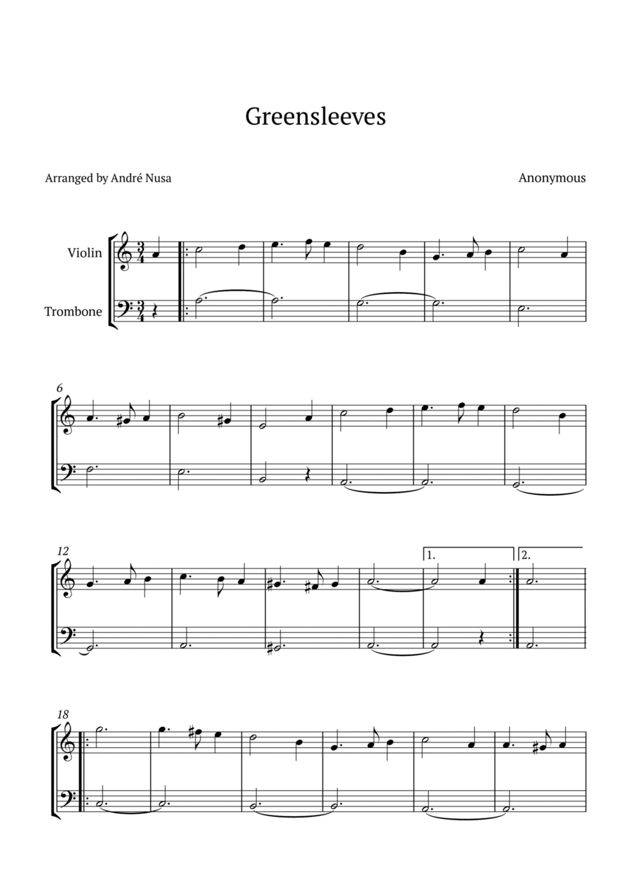 Greensleeves Trombone scores gallery preview page 1