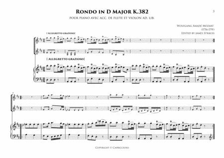 Rondo in D major KV 382 for piano with acc. by flute and violino