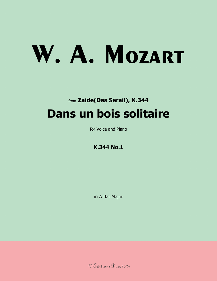 Dans un bois solitaire, by Mozart, K.308/295b, in A flat Major Piano, Vocal scores gallery preview page 1