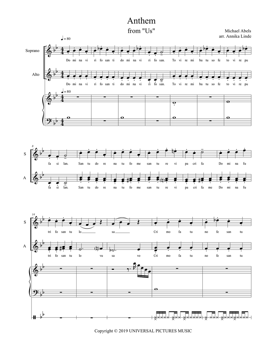 Us - Main Title Theme 3-Part scores gallery preview page 1