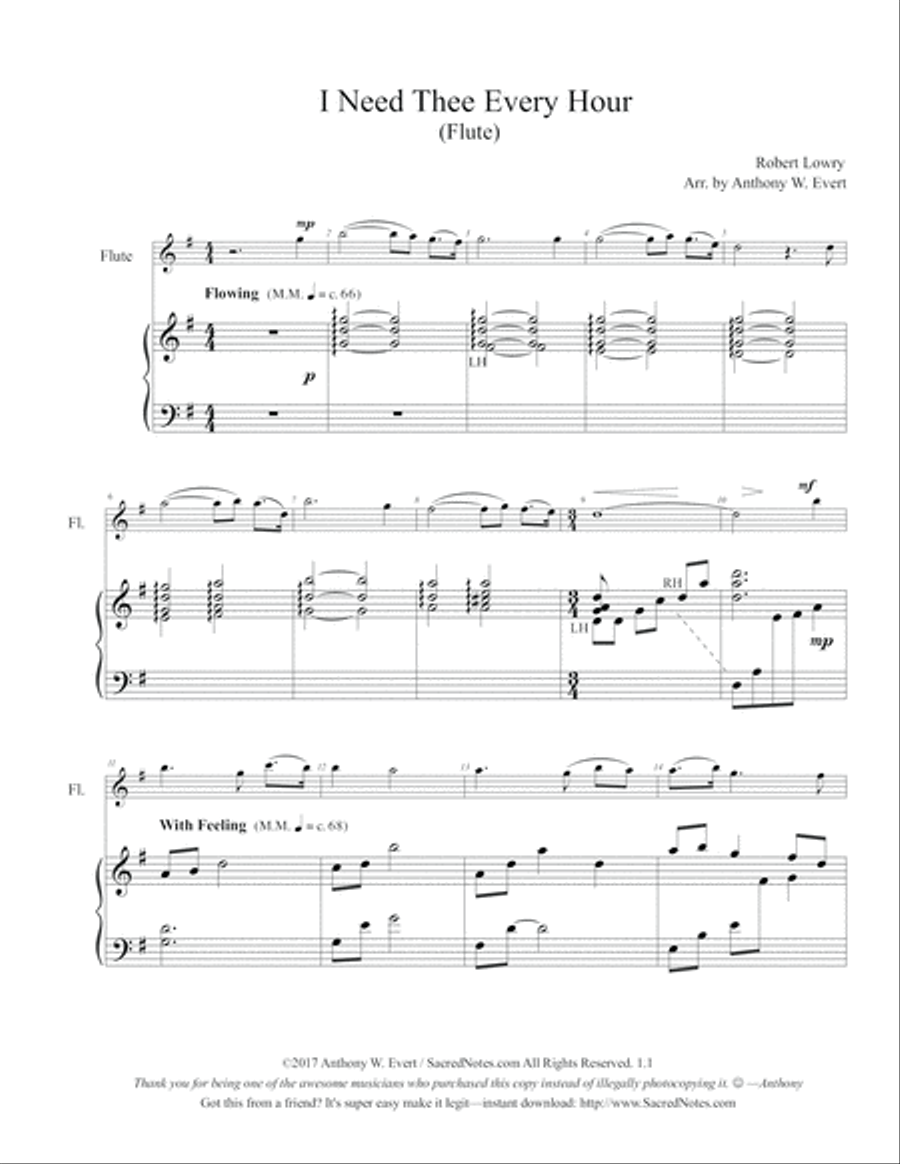 I Need Thee Every Hour-Flute & Piano Flute Solo scores gallery preview page 2