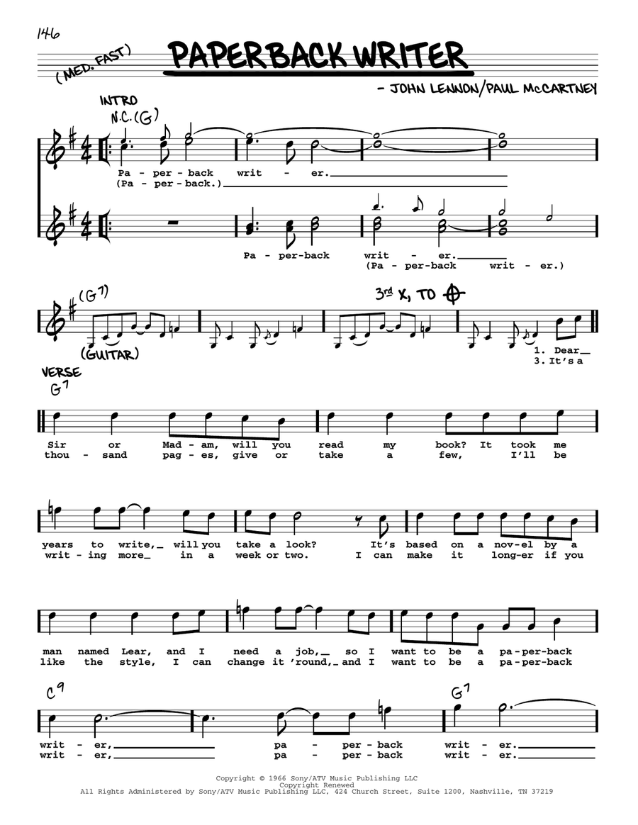 Paperback Writer [Jazz version] Voice scores gallery preview page 1