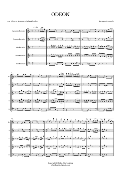 Ernesto Nazareth - Odeon (Tango Brasileiro) - arranged for recorder quintet image number null