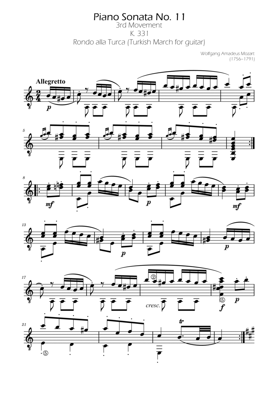 Mozart K. 331 for Guitar (Turkish March) image number null