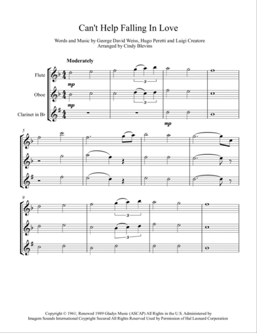 Can't Help Falling In Love Woodwind Trio scores gallery preview page 2