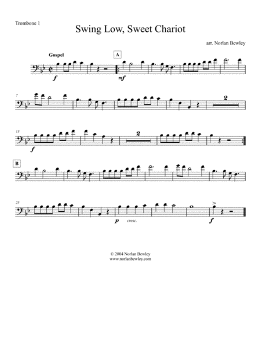 Swing Low Sweet Chariot - Low Brass Quartet Swing Low Sweet Chariot - Low Brass Quartet Brass Quartet scores gallery preview page 3